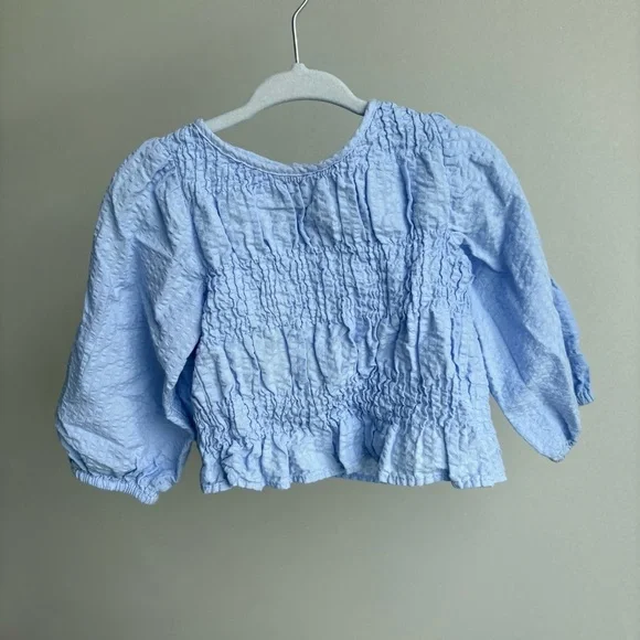 Zara Baby Girl Seersucker Long Sleeve Smocked Light Blue Top Size 9-12m - Picture 2 of 6